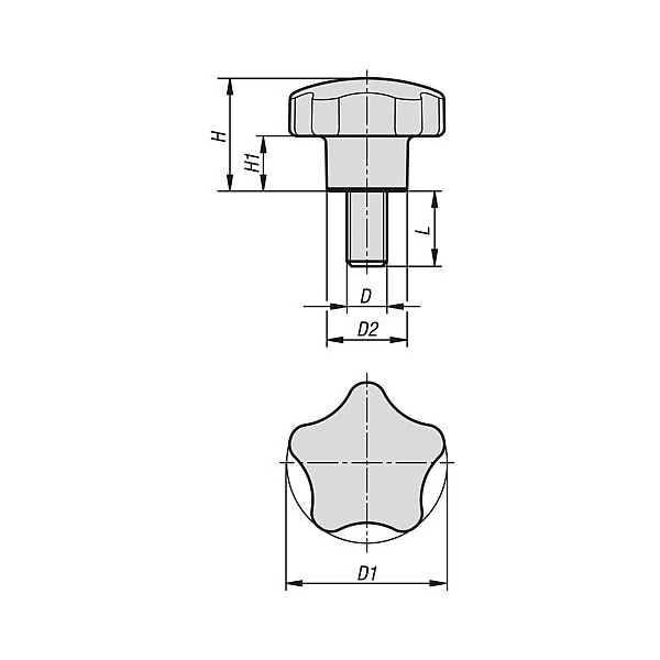 Five Lobe Grips With External Thread, Metric